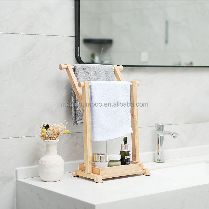 Sustainable Bamboo Hand Towel Holder Stand for Small Bathroom and Kitchen Countertops