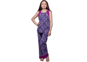 Wholesale Fashion Womens Summer Nightwear Water Print Fabric Waistcoat And Long Pant With Cotton Lace from china suppliers