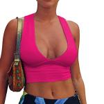 215gsm Women'S Sexy Deep V Neck Bra Back Cutout Wide Hem Racerback Tank Crop