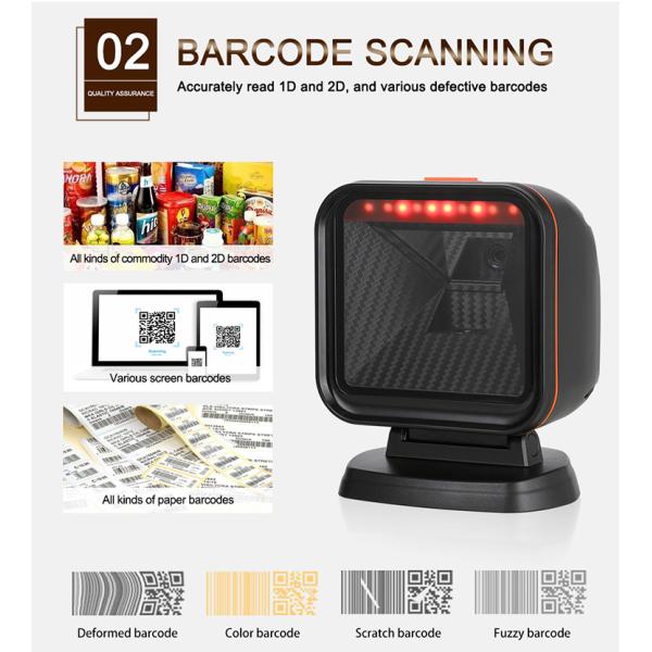 High Performance 1D 2D Hands Free Scan Qr Bar Code Reader Desktop Presentation Barcode Scanner