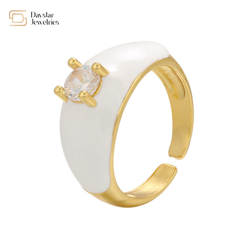 Colorful Summer Diamond Enamel Rings Gold Plated Adjustable Opening Zircon Chunky