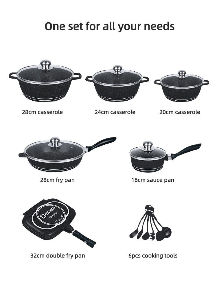New Arrival 23Pcs Multi-Purpose Aluminum Non-Stick Cooking Pot And Pan Sets With Aluminum Handle