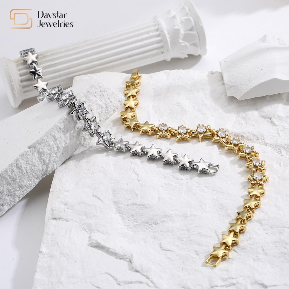 Jewelry Pentagram Star 18k Gold Bracelet Diamond Zircon For Women Men