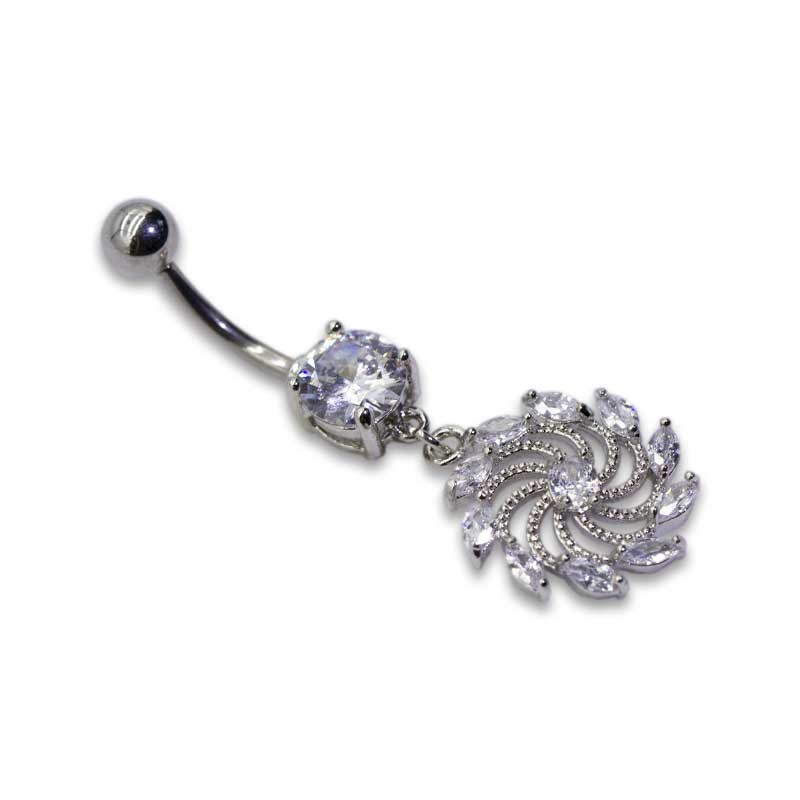 Spiral Flower Belly Button Dangle Piercing 316 Stainless Steel 7mm Crystal