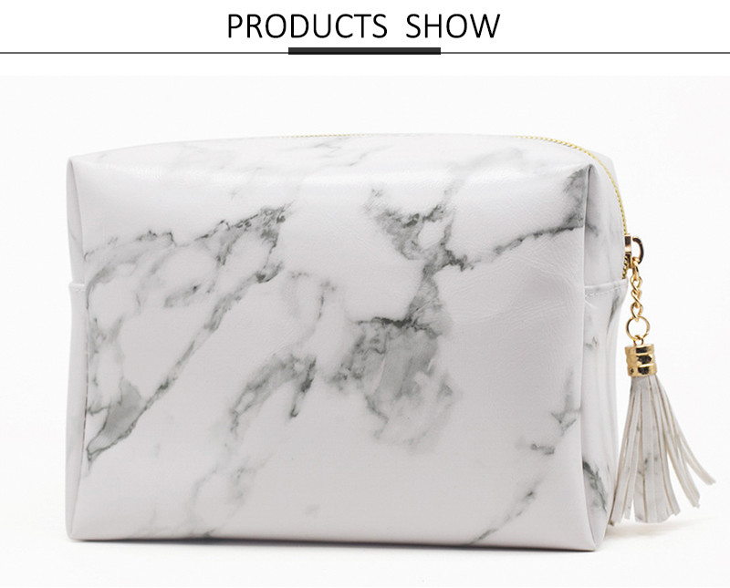 Large Capacity Waterproof Toiletry Wash Bag White Marble Leather