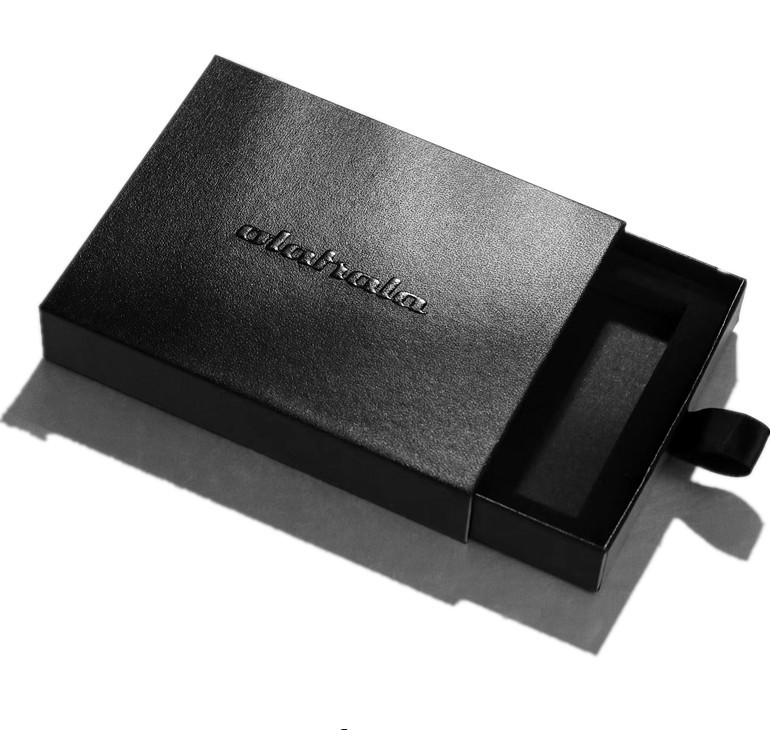 Rectangular Cardboard Exquisite Gift Black Embossing Foil Logo Drawer Box for Products