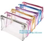Clear PVC Makeup Bag With Button Closure Slider Cosmetic Packaging Bags,