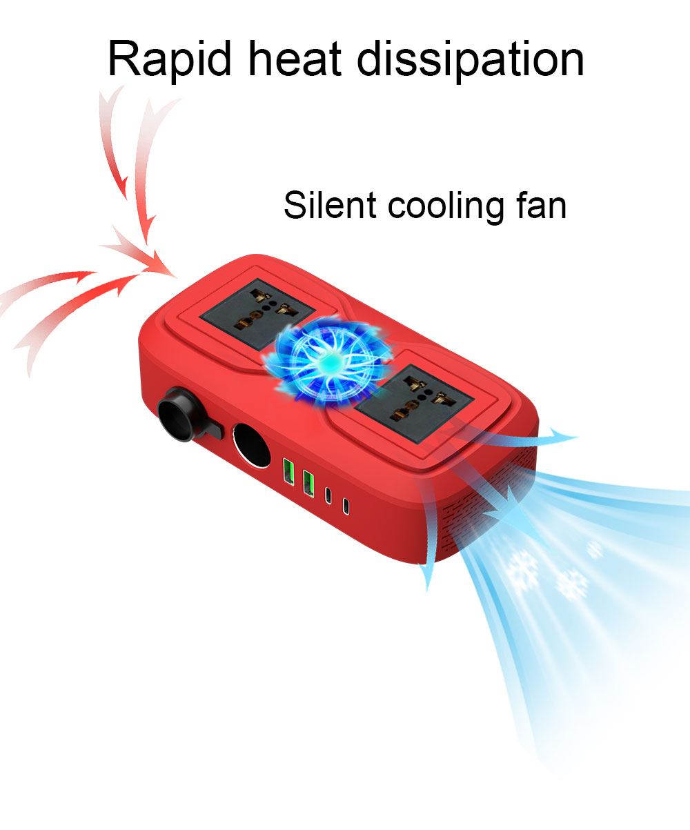 Customized Support SZSSTH Universal Socket Portable 12V 220V 2 AC Outlets 2USB 200W GaN PD Fast Charger Car Power Inverter