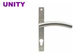 Narrow plate front door handle set external for slim profile door