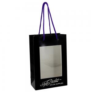 China Printed Black Paper Shopping Bags Gift Window Packaging Bags With Handles Wholesale on sale