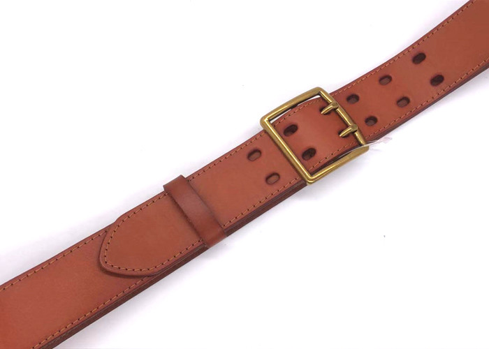 Zinc Alloy Buckle Men's Casual Double Prong Leather Belt 2 Holes 1.5 Inches Wide