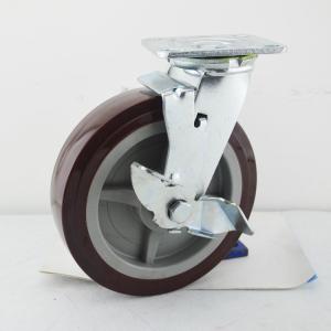 Wholesale Industrial Trolley Castor Wheels Heavy Duty 8 Inch Red PU Wheel With Side Brake Soft Swivel Plate from china suppliers