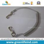 Safety Life Belt Wire Reinforced Coiled Cable Clear PU Coated w/Silver Carabiner