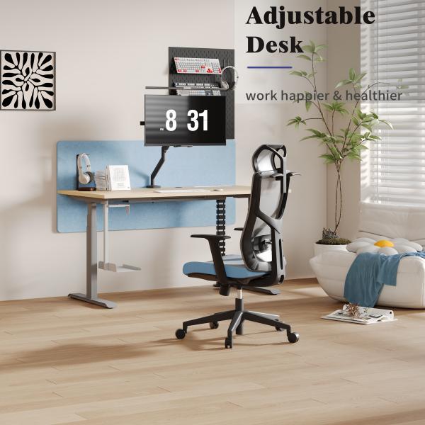 Modern Work Office Desk with Cable Management Uplift Standing Desk 355 Lbs Weight Capacity Modern Style
