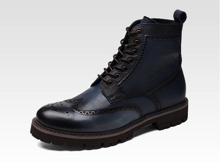 Fashion Style Mens Leather Dress Boots Carve Vintage Pointed Toe Men Martin Boots