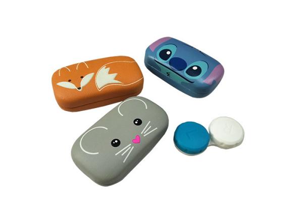 Leather Cute Portable Contact Lenses Case with stylish holder & mirror | various
