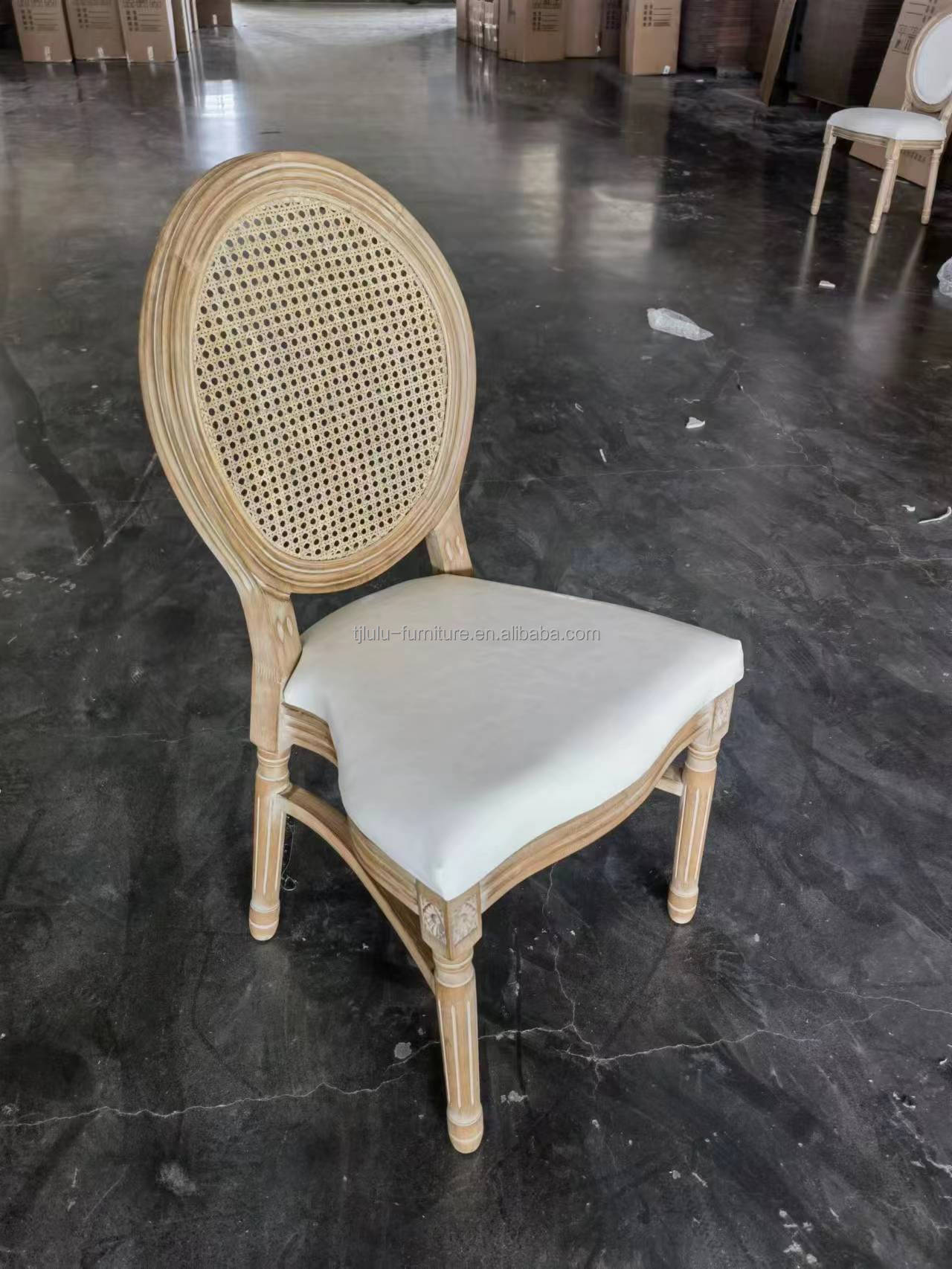 French Vintage Style Wood Dining Fabric Wood Stackable Wedding Wooden Chair with Nitrolacquer Finish Sturdy and Durable