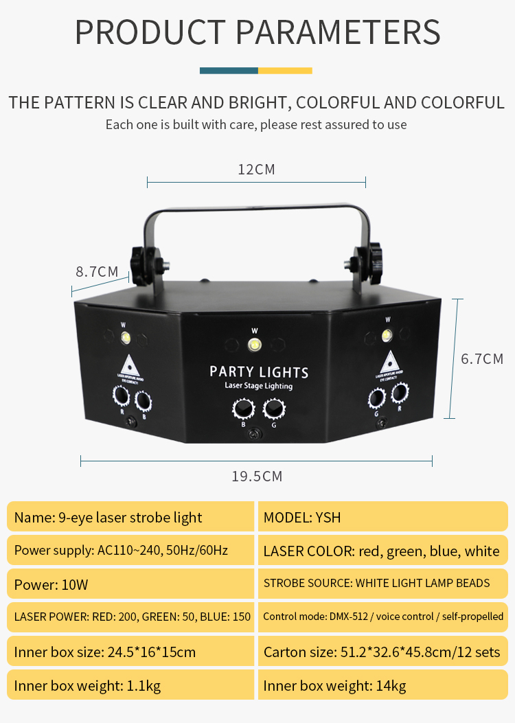2022 New 9 Eyes KTV Bars Stage Party Light Sound Activated Home Projection Cool Dazzling DMX DJ Disco Dance Laser Strob