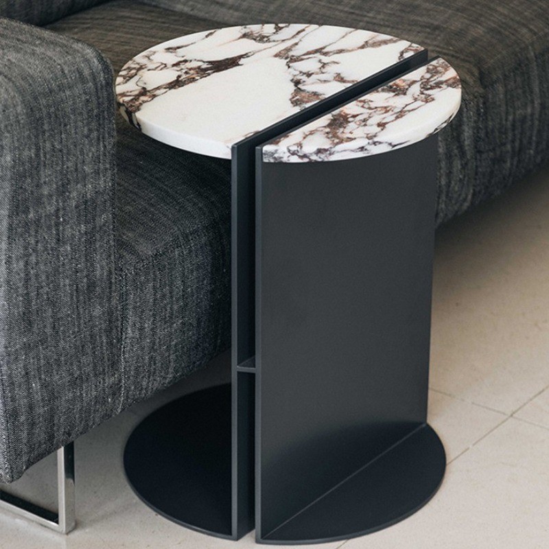 Antioxidant Hotel Coffee Table Iron With Wooden Top Side Table Rock Plate C Type Couch Side Table
