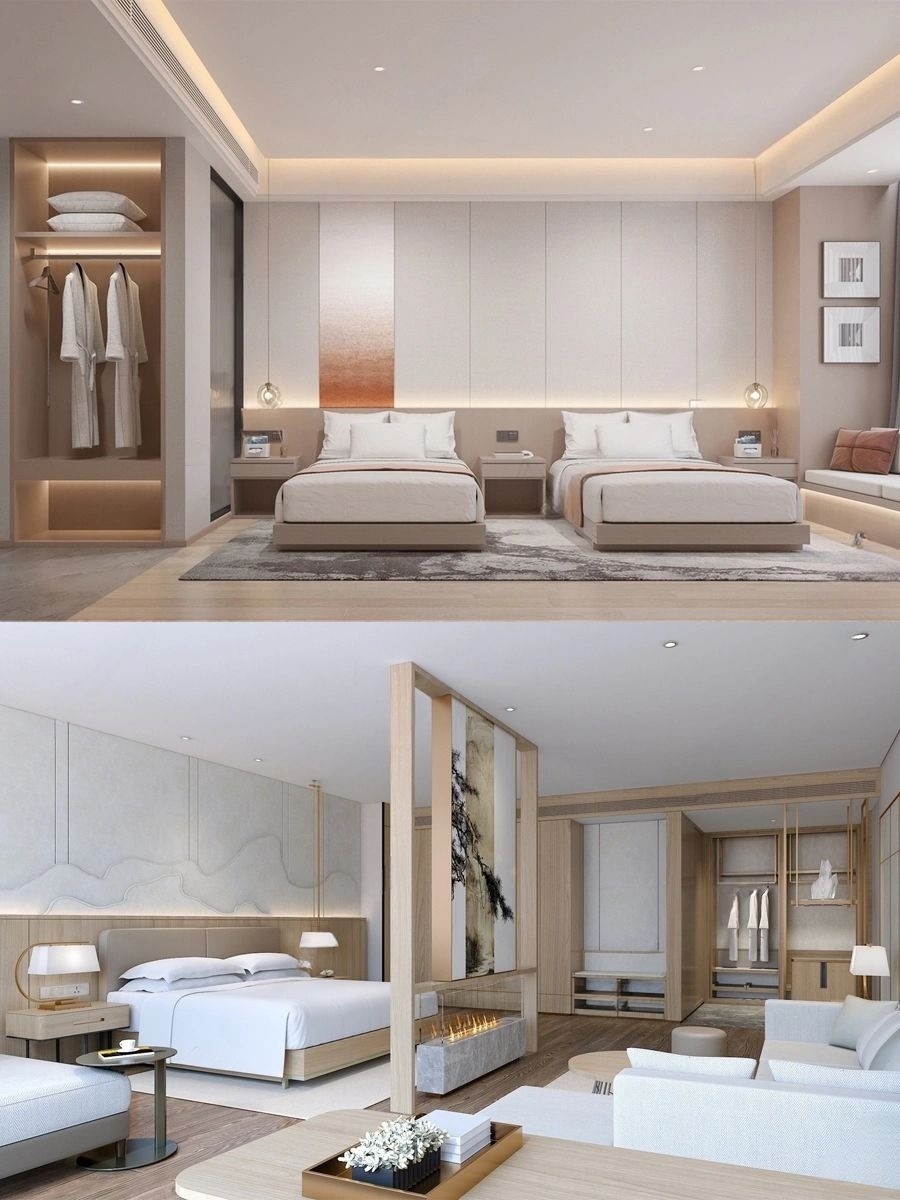 Customised Modern 5 Star Bedroom Furniture Standard Comfortable Wooden Beds