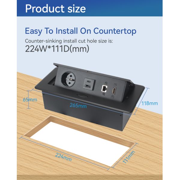 French Recessed Pop Up Socket Box with 20W Charge and Damped Spring Structure for Seamless Tabletop Outlet Integration