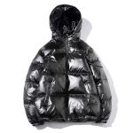 Metallic Hooded Bubble Jacket Full Zip Down Streetwear Puffer Jacket Anti Shrink