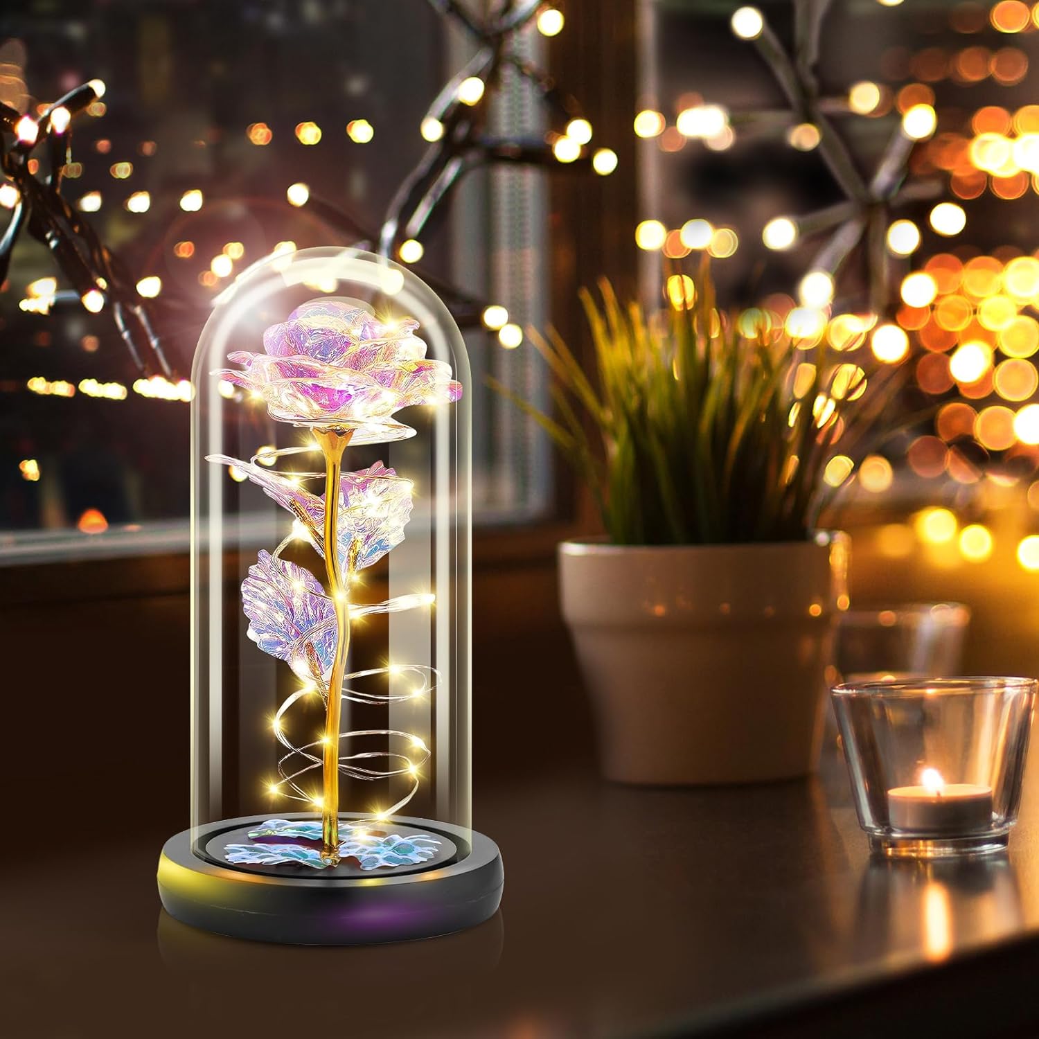 Forever Flower Gift for Women, Preserved Rose in a Glass Dome, Customized Wood Base