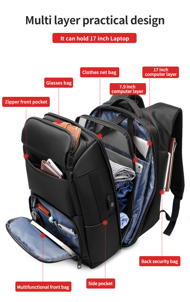 High quality products men's waterproof 17 inch Laptop Backpack Travel Business Backpack
