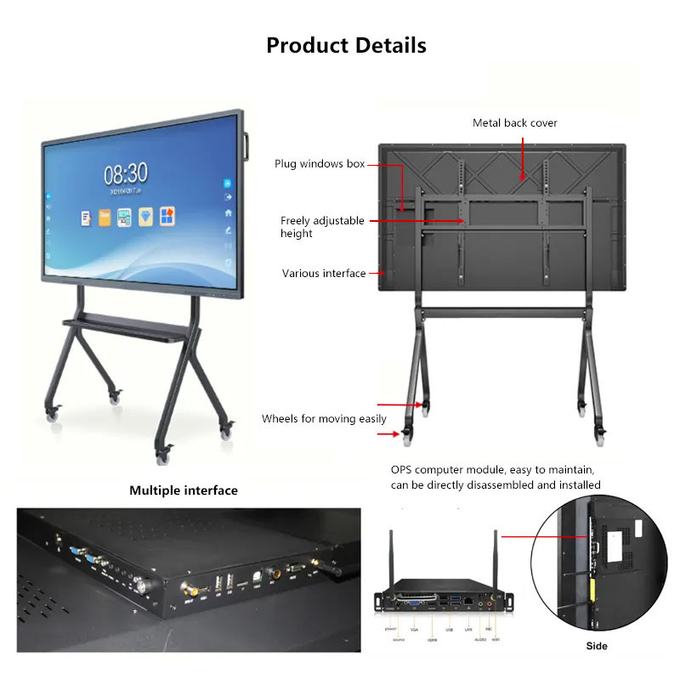 High Resolution Display Touch Screen Interactive Whiteboard with Optional Built-in Microphone