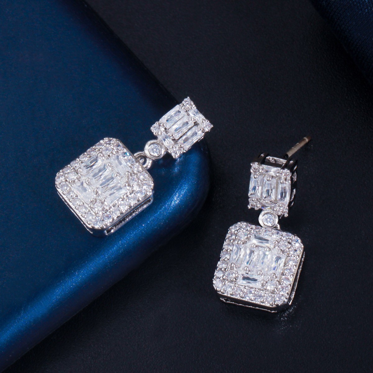 Fashion Wedding Jewelry Earring Full Crystal Rhinestone square Shape Bridal Jewelry Earrings