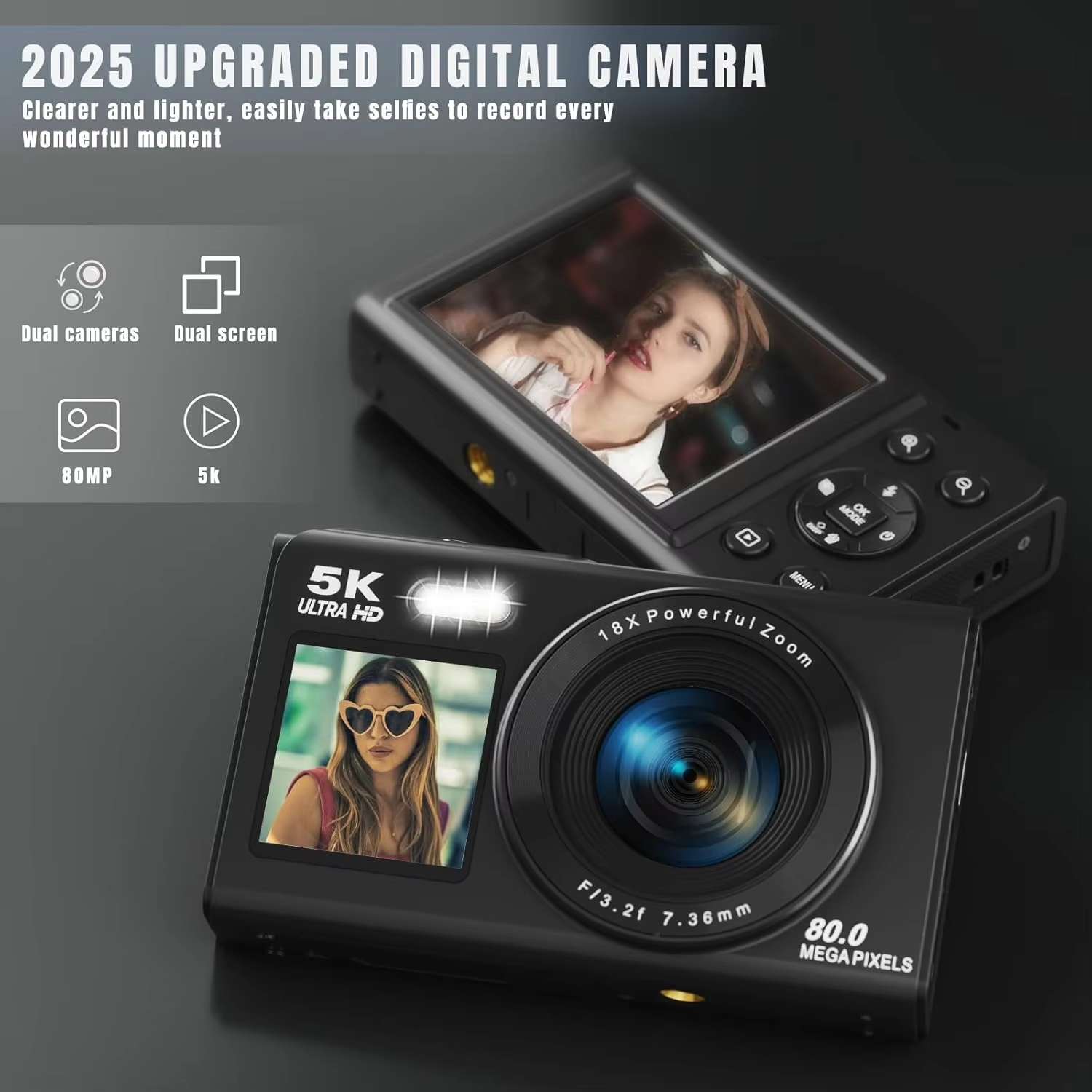 5K Vlogging Digital Camera 1.54-Inch Double Sided Display Wi-Fi Transfer With LED Fill Light