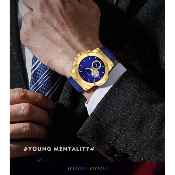 Silver automatic mechanical watch featuring a vibrant green open-heart dial and sporty green rubber strap.
