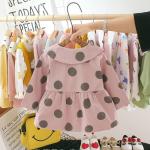 Pink Lapel 110CM Spring Children'S Clothing Coat Polka Dot Pattern
