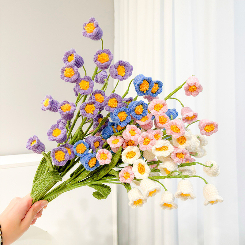 Handmade Knitted Lily of the Valley Bouquet DIY Crochet Artificial Flower Handheld Bouquet