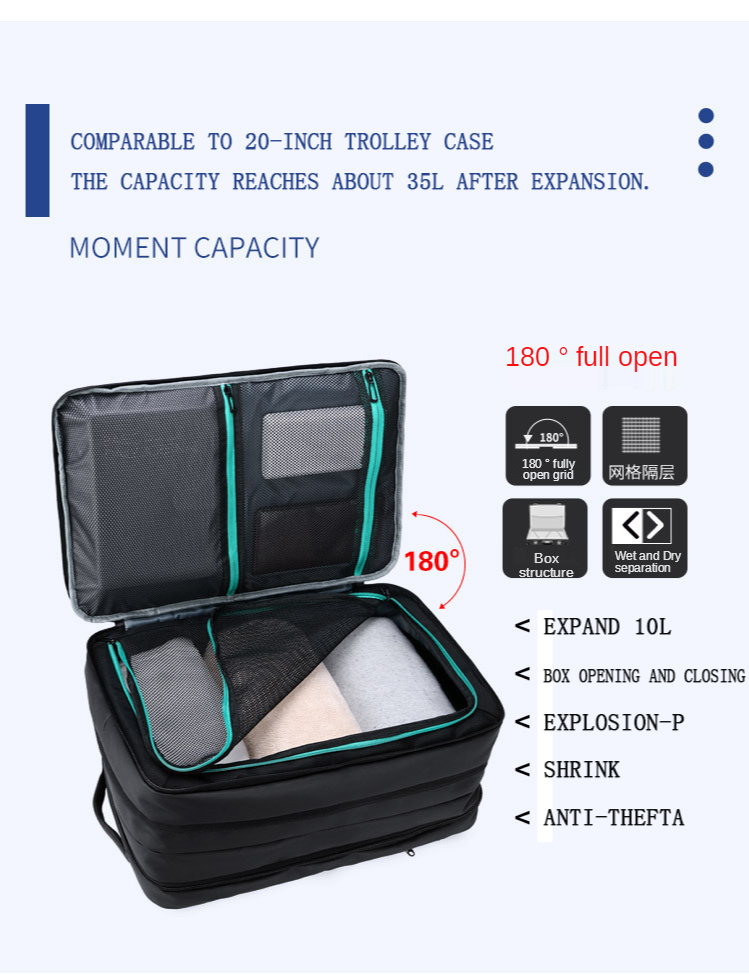 180 Degree Full Open Multi Function Men Business Backpack 35L