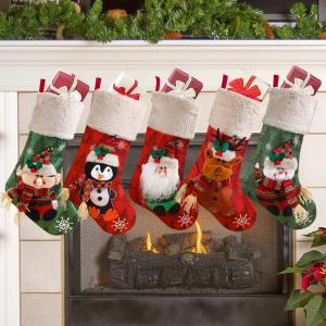 Wholesale Christmas Stockings Set of 5, Large 18' Xmas Stockings Fireplace Hanging Stockings with Plush Cuff, Santa Snowman Reind from china suppliers