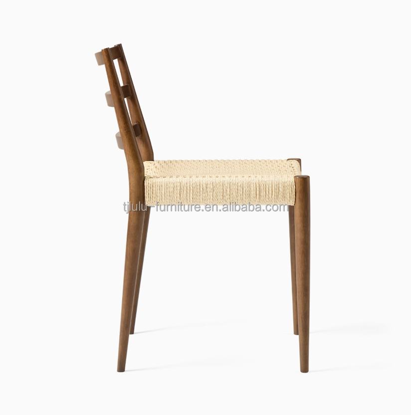 Solid Wood Frame Customized Designs Vintage Hotel Woven Cord Dining Chair For Events