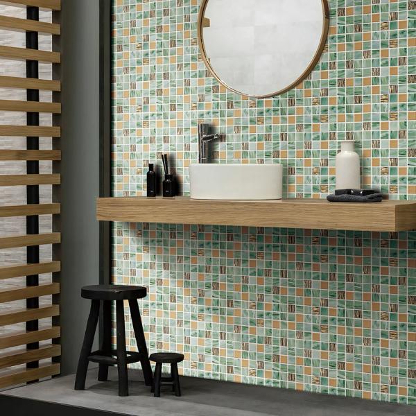 Green Acid-resistant and Non-slip 304x304mm Interior Wall Glass Mosaics For Renovation