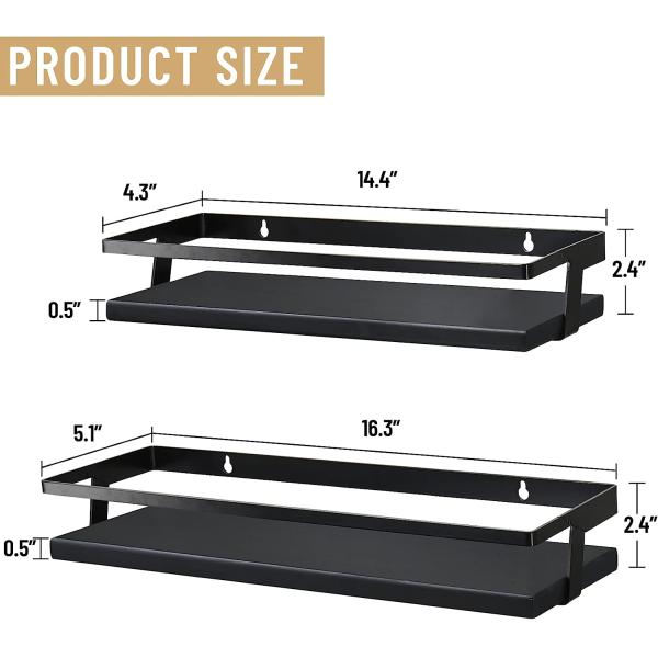 Metal Frame Bathroom Wall Shelf Powder Coated Wood Storage Shelves for Kitchen Decor
