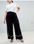 OEM black plus size wide leg pants,women's fashion pants with white piping