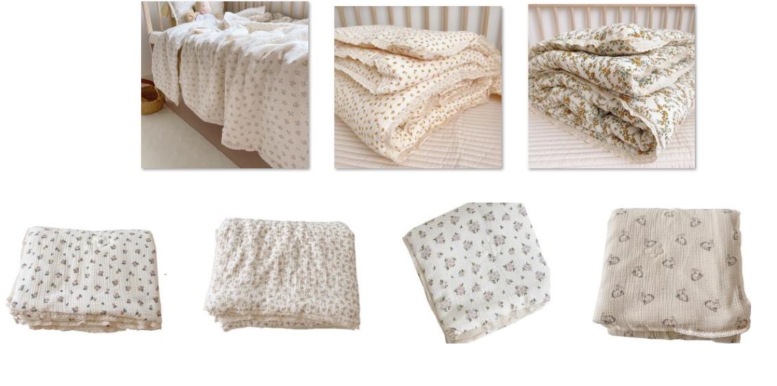 Super Soft Breathable Floral Muslin Baby Crib Comforter Blanket And Quilt Cotton Lightweight
