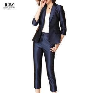 Wholesale Women's Formal Pink Suit Sets Jacket And Pants 2 Piece Fashion Office Wear Uniform from china suppliers