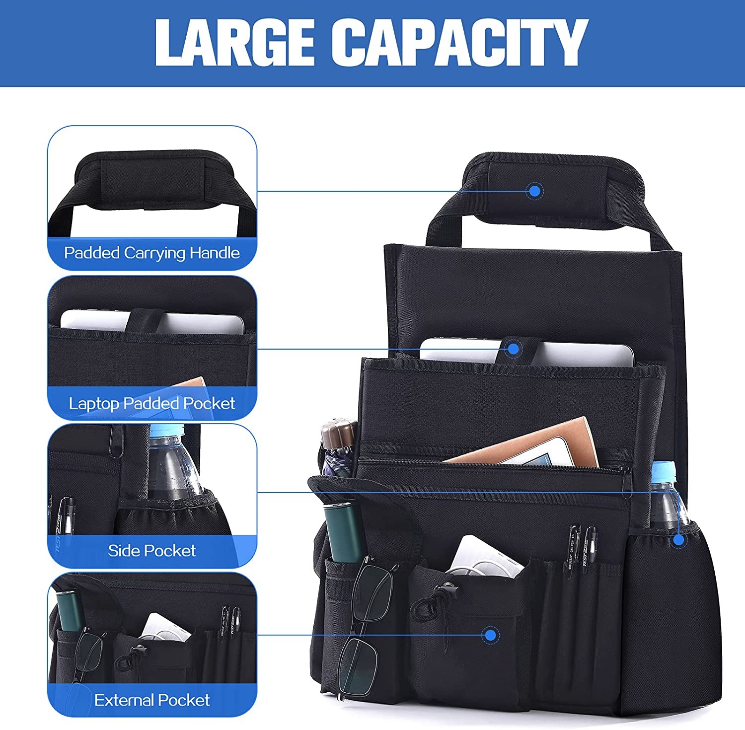 Car Trunk Organizer Bag Storage Front Backseat With Removable Cooler Bag 12.8X4.7X17.2"