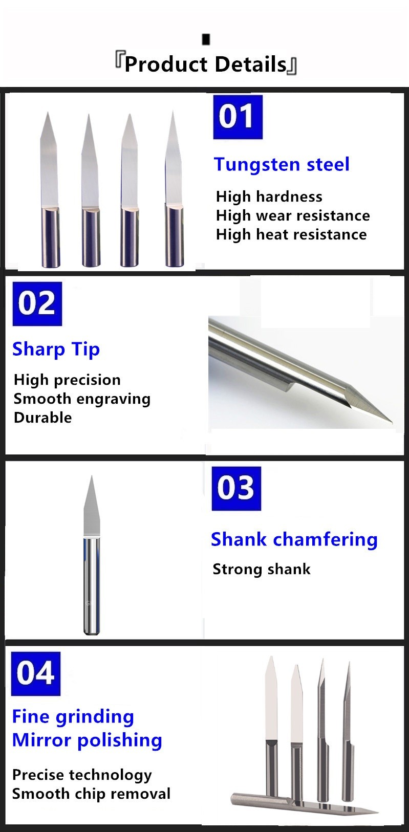 Solid 3.175mm 6mm Tungsten Carbide V Engraving Router Bit For Wood Acrylic Plastic PVC