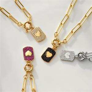 Wholesale Diamond Zircon 18k Gold Plated Necklace Heart Pendant Paper Clip Link Chain Choker from china suppliers