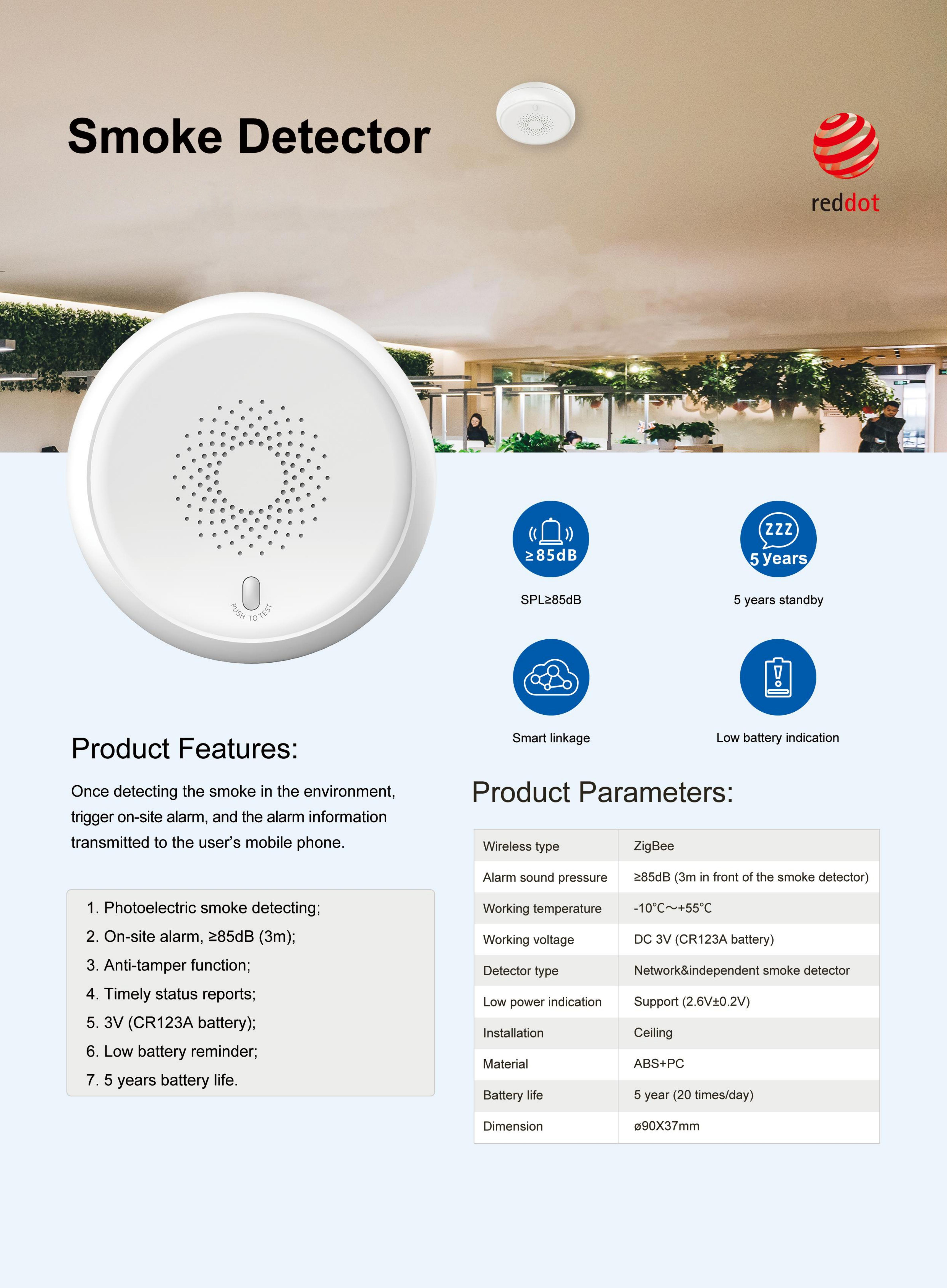Zigbee Smart Home Smoke Fire Alarm Sensor Detector Home Security System Battery-powered Alarm Wireless Smart Life