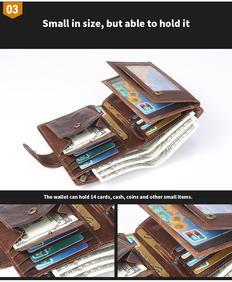 Men's Slim Card Holder Billfold Money Clip Wallet Genuine Leather Small Bag for Rfid