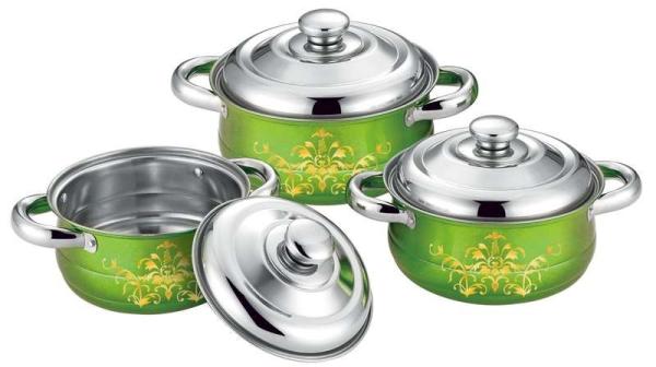 6 pcs cookware set red + flower &cookwere set stainless steel & 16/18/20cm
