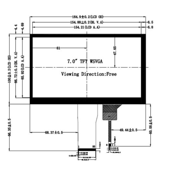 7 Inch 1024x600 IPS Full Viewing Angle TFT LCD Display with RGB Interface and Capacitive Touch