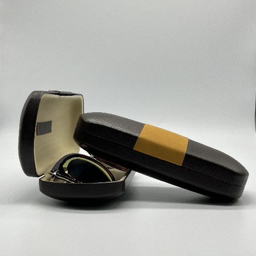 Leisure Brown Faux Suede Metal Sunglass Case Glasses Durable Double Side Magnet